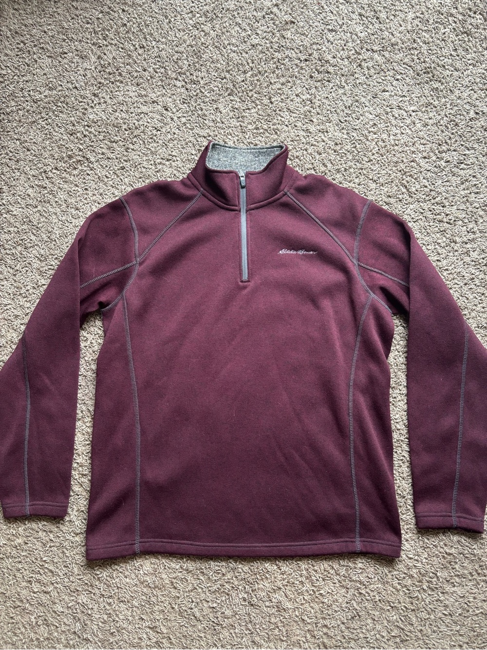 Eddie Bauer Maroon and Gray Fleece Quarter-Zip Pullover